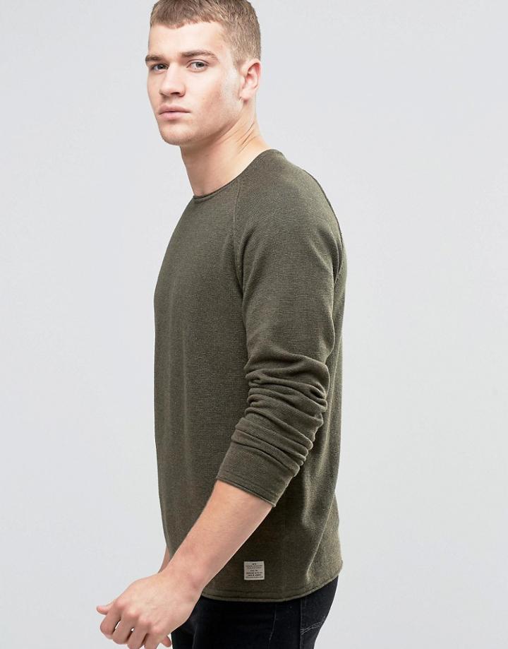 Jack & Jones Vintage Raw Edge Crew Neck Knitted Sweater - Green
