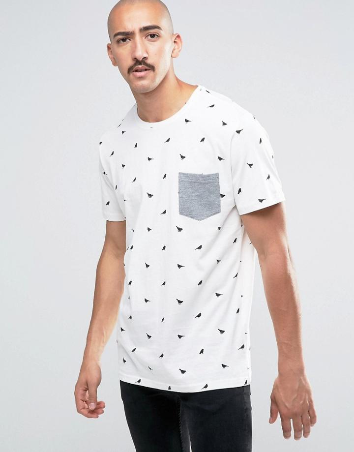 Only & Sons T-shirt With Bird Print And Pocket - White