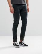 Asos Skinny Jeans With Turn Ups And Rips In Washed Black - Washed Black