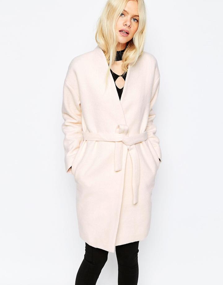 Pieces Pink Wool Wrap Coat - Blush