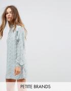 Fashion Union Petite Long Sleeve Smock Dress With Ribbon Tie Gathers - Multi