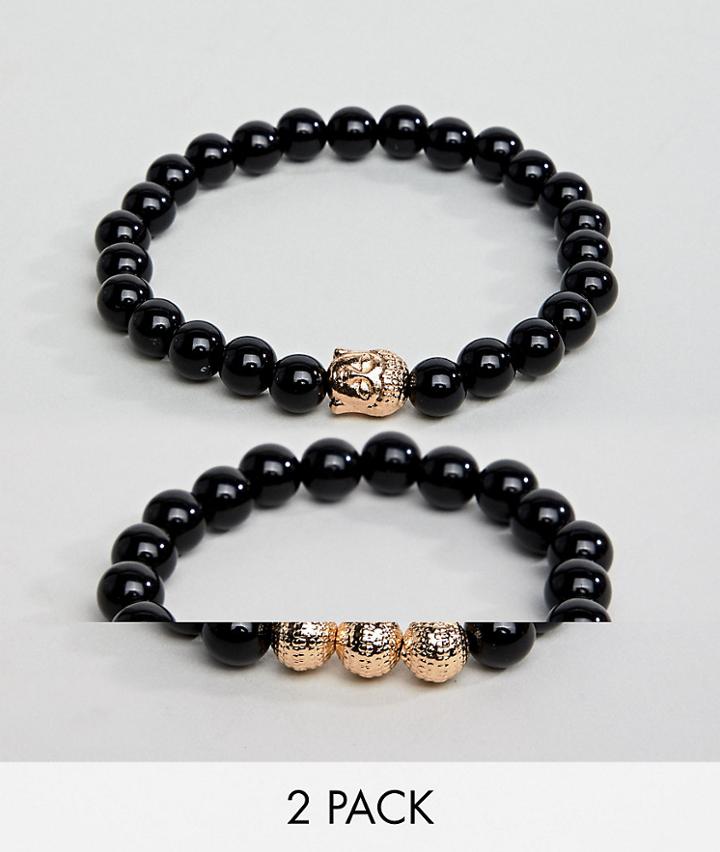 Aldo Black & Gold Beaded Bracelet In 2 Pack - Black