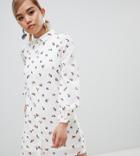 Fashion Union Petite Shirt Dress In Ditsy Floral - White