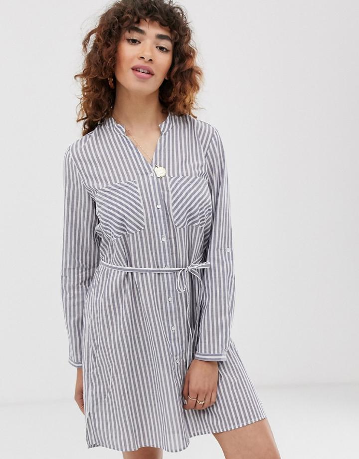 Only Tie Waist Shirt Dress-gray