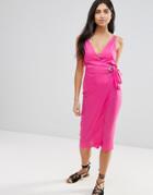 Asos Eyelet Tie Side Midi Beach Dress - Pink