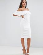 Asos Textured Ruffle Off Shoulder Double Strap Midi Dress - White