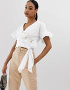 In The Style Wrap Front Blouse With Horn Buttons - White