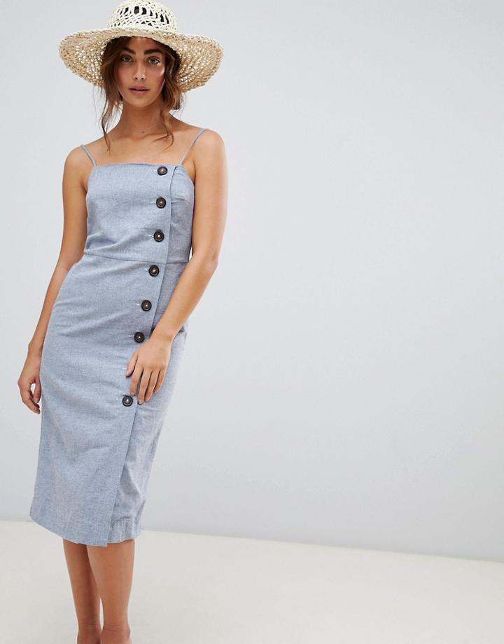 Warehouse Linen Column Button Dress - Blue