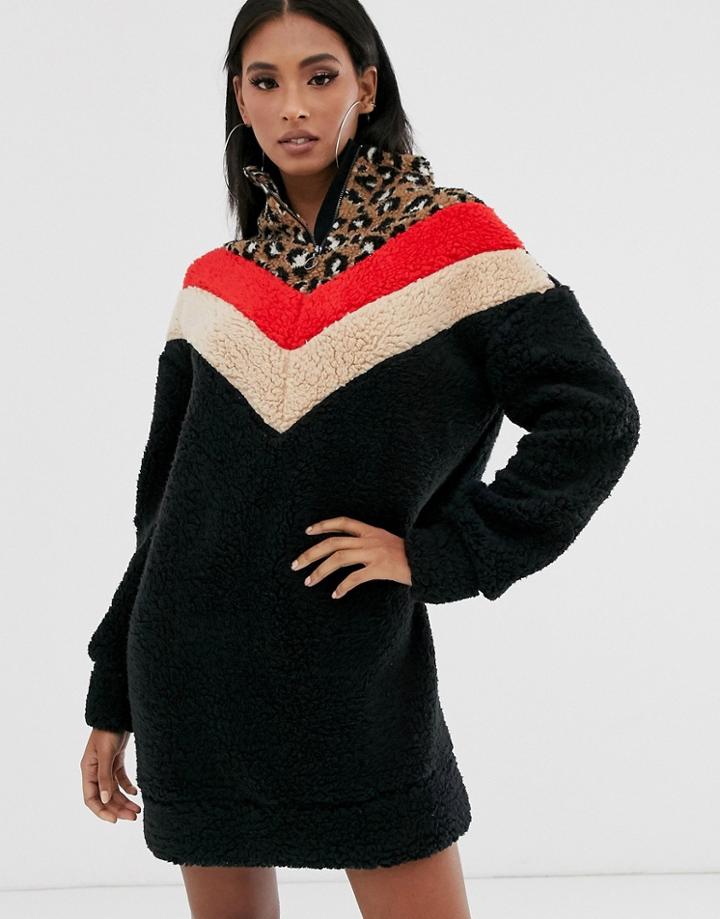 Asos Design Chevron Neck Detail Borg Sweat Dress