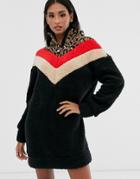 Asos Design Chevron Neck Detail Borg Sweat Dress
