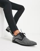 Asos Design Derby Shoe In Black Patent Faux Suede With Diamante-silver