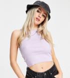 Asos Design Petite Textured Crop Tank With Racer Back In Lilac-purple