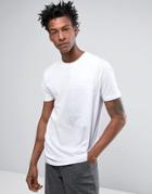 Asos Longline T-shirt In White With Side Vents And Woven Pocket - White