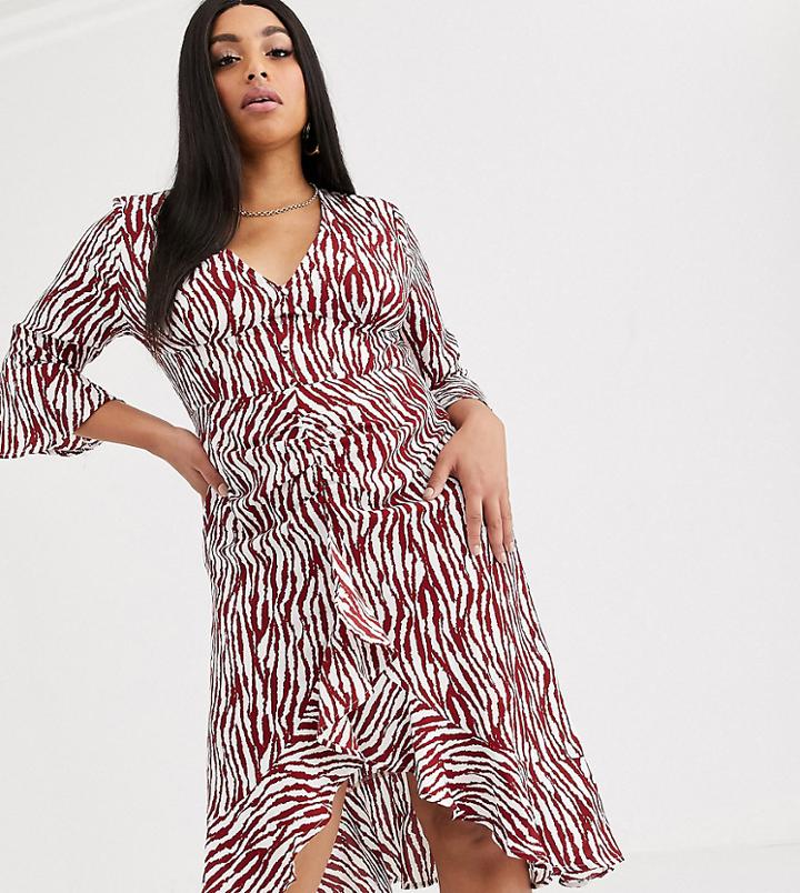 Pretty Darling Plus Zebra Ruffle Front Midi Dress-multi