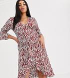 Pretty Darling Plus Zebra Ruffle Front Midi Dress-multi