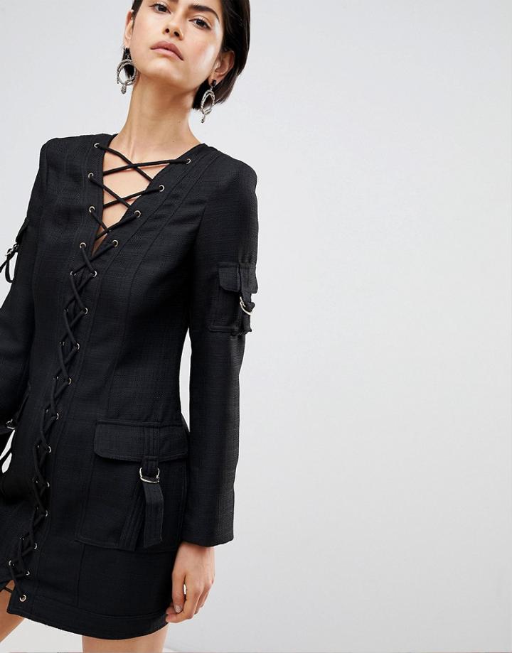 Forever Unique Lace Up Utility Dress - Black