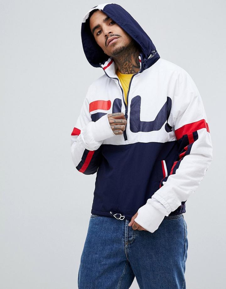 Fila Black Line Riker Overhead Track Jacket With Large Logo In White - White