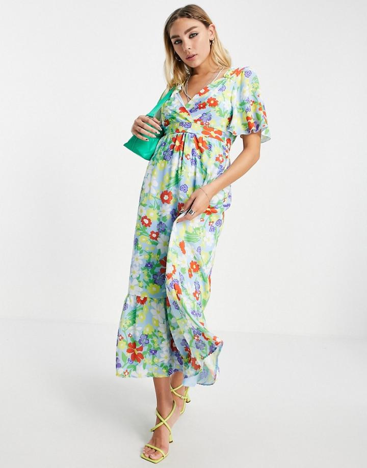 Twisted Wunder Midi Wrap Dress In Multi Floral
