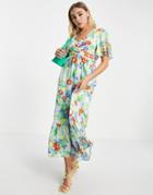 Twisted Wunder Midi Wrap Dress In Multi Floral