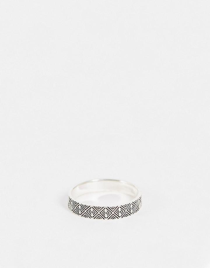 Asos Design Sterling Silver Band Ring With Greek Wave Embossing