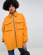Asos Design Coat With Utility Pockets-orange