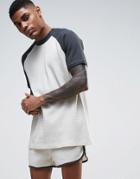 Asos Longline Raglan T-shirt In Waffle With Contrast Panels - Gray