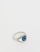 Asos Design Ring In Enamel Eye Design In Silver Tone - Silver