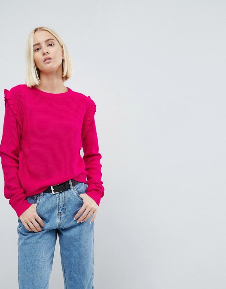 Brave Soul Sweater With Shoulder Frill - Pink