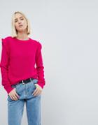 Brave Soul Sweater With Shoulder Frill - Pink