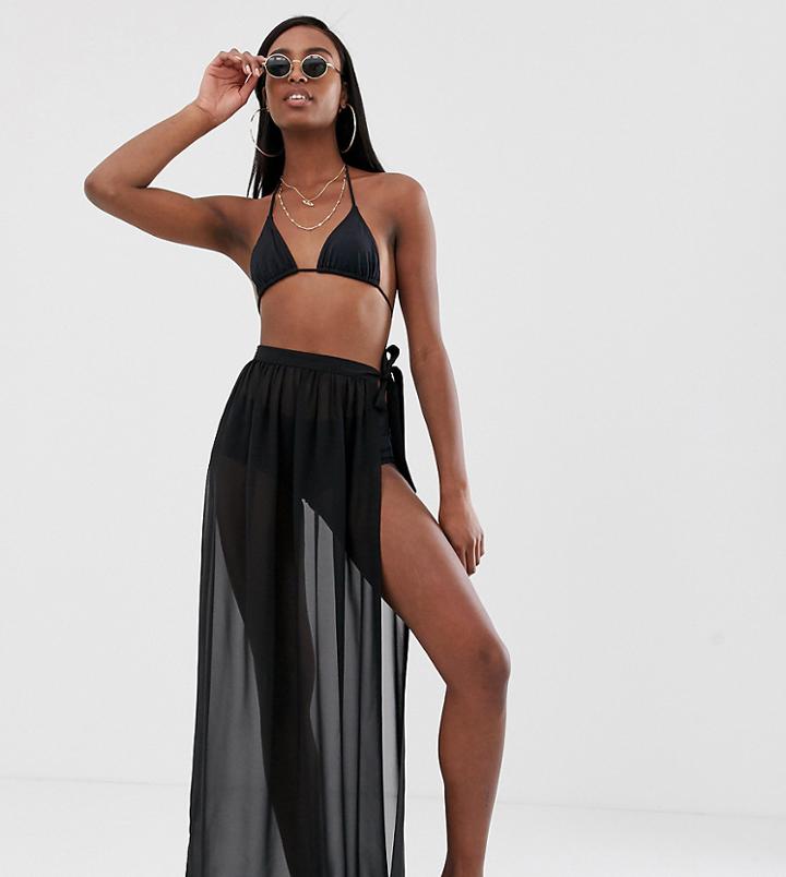 Asos Design Tall Recycled Maxi Chiffon Beach Sarong-black