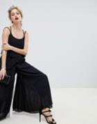Asos Design Pleated Crop Top Jumpsuit-black