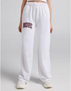 Bershka Oversized Sweatpants With Slogan In Gray Heather-grey