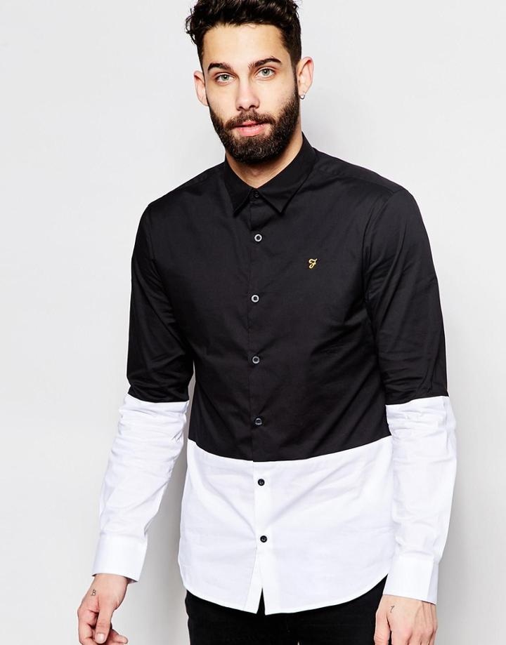 Farah Shirt With Color Block Slim Fit - Black