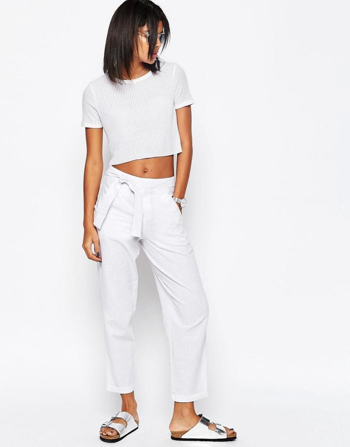 Asos Linen Casual Wrap Tie Peg Pants - White