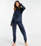 Chelsea Peers Maternity Recycled Poly Super Soft Fleece Lounge Top And Sweatpants Set In Navy
