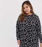 Pink Clove Long Sleeve T-shirt Dress In Giraffe Print - Black