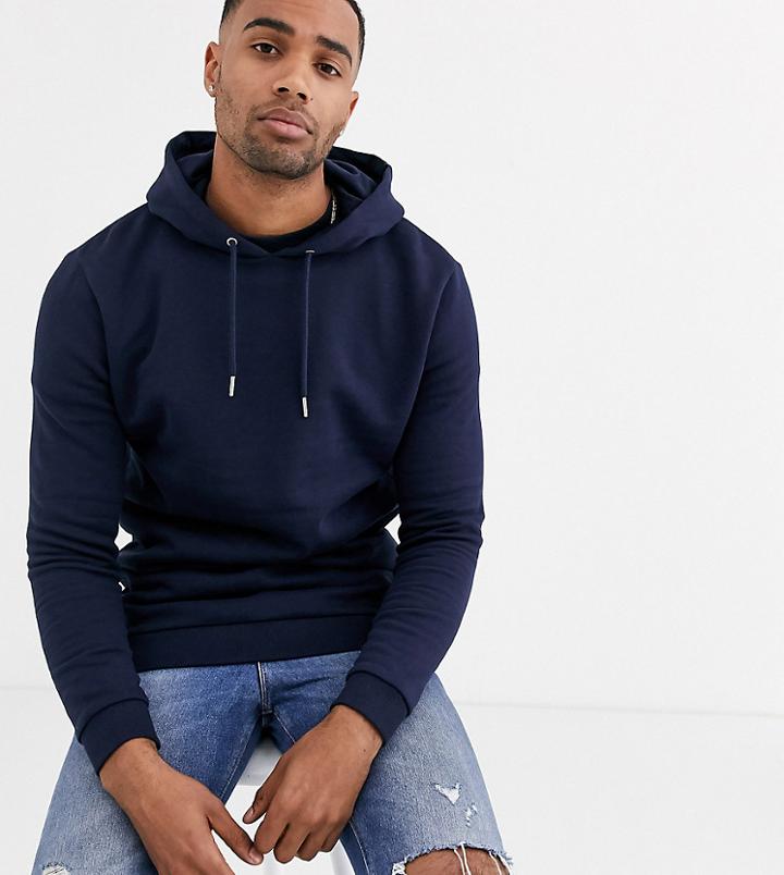 Asos Design Tall Longline Hoodie In Navy