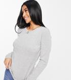 Asos Design Petite Ultimate Slim Fit T-shirt With Long Sleeve In Gray Heather