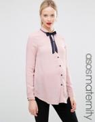Asos Maternity Blouse With Neck Tie And Embroidered Collar - Pink