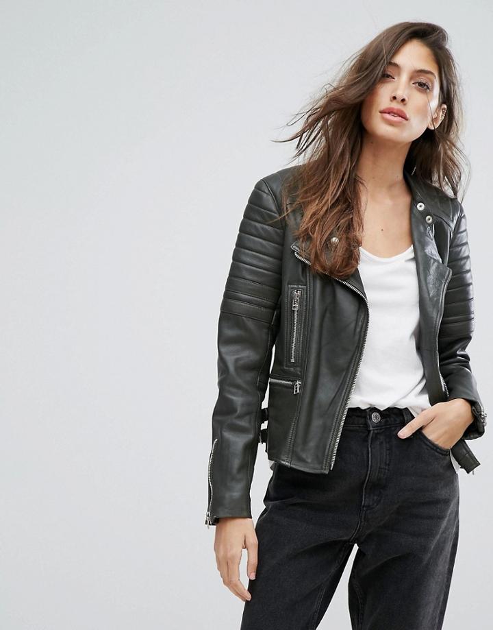Goosecraft Zip Detail Buckled Collarless Biker Jacket - Green