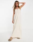 Asos Design Tiered Cami Maxi Dress With Faux Shell Buttons In Cream-neutral