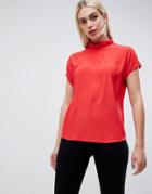 Asos Design Short Sleeve High Neck Top - Red