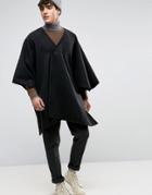 Asos Kimono Cape In Black Felt - Black