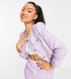 River Island Petite Boucle Trophy Jacket In Purple - Part Of A Set