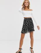 Miss Selfridge Mini Skirt With Ruched Side In Floral Print - Black
