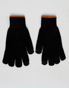 River Island Touch Screen Gloves With Contrast Rib In Black - Black