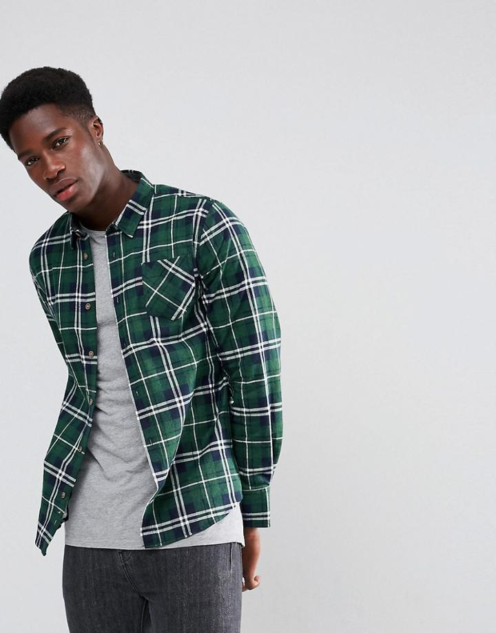 Brave Soul Check Flannel Shirt - Green