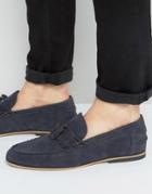 Asos Tassel Loafers In Navy Faux Suede With Fringe - Navy