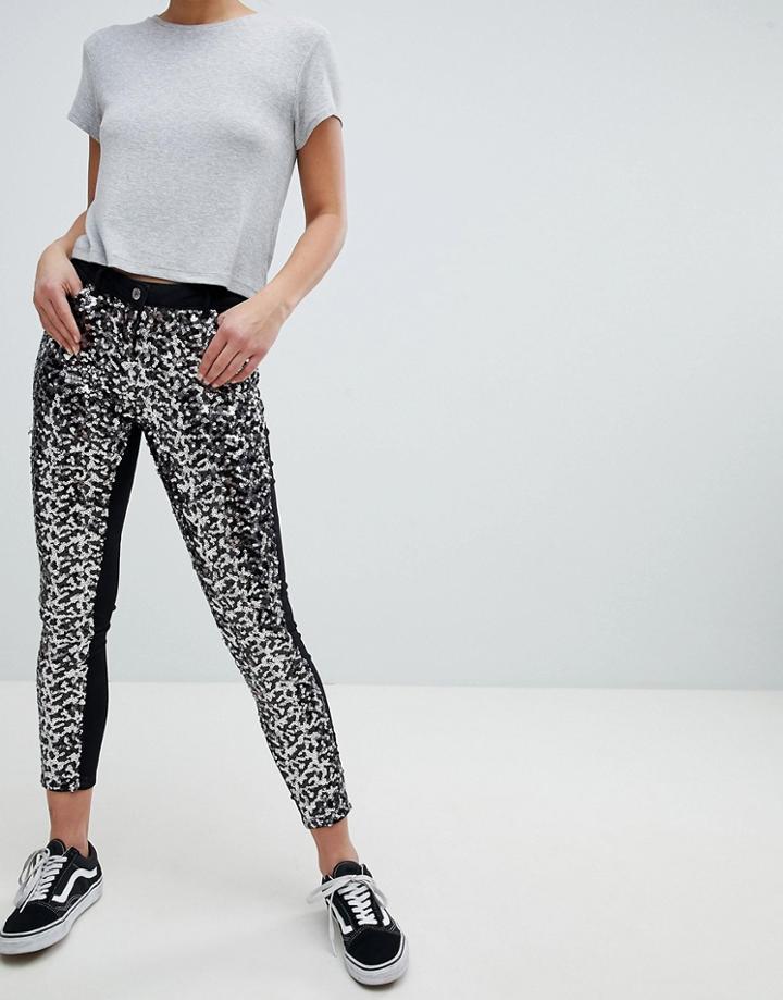 Parisian Skinny Jeans In Sequins - Black