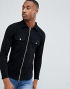 Liquor N Poker Shirt With Zip Cuff In Washed Black - Black